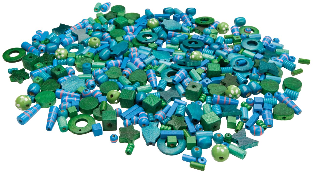 PUIDUST ERIKUJULISED PÄRLID  ROHELISED JA SINISED  250 G