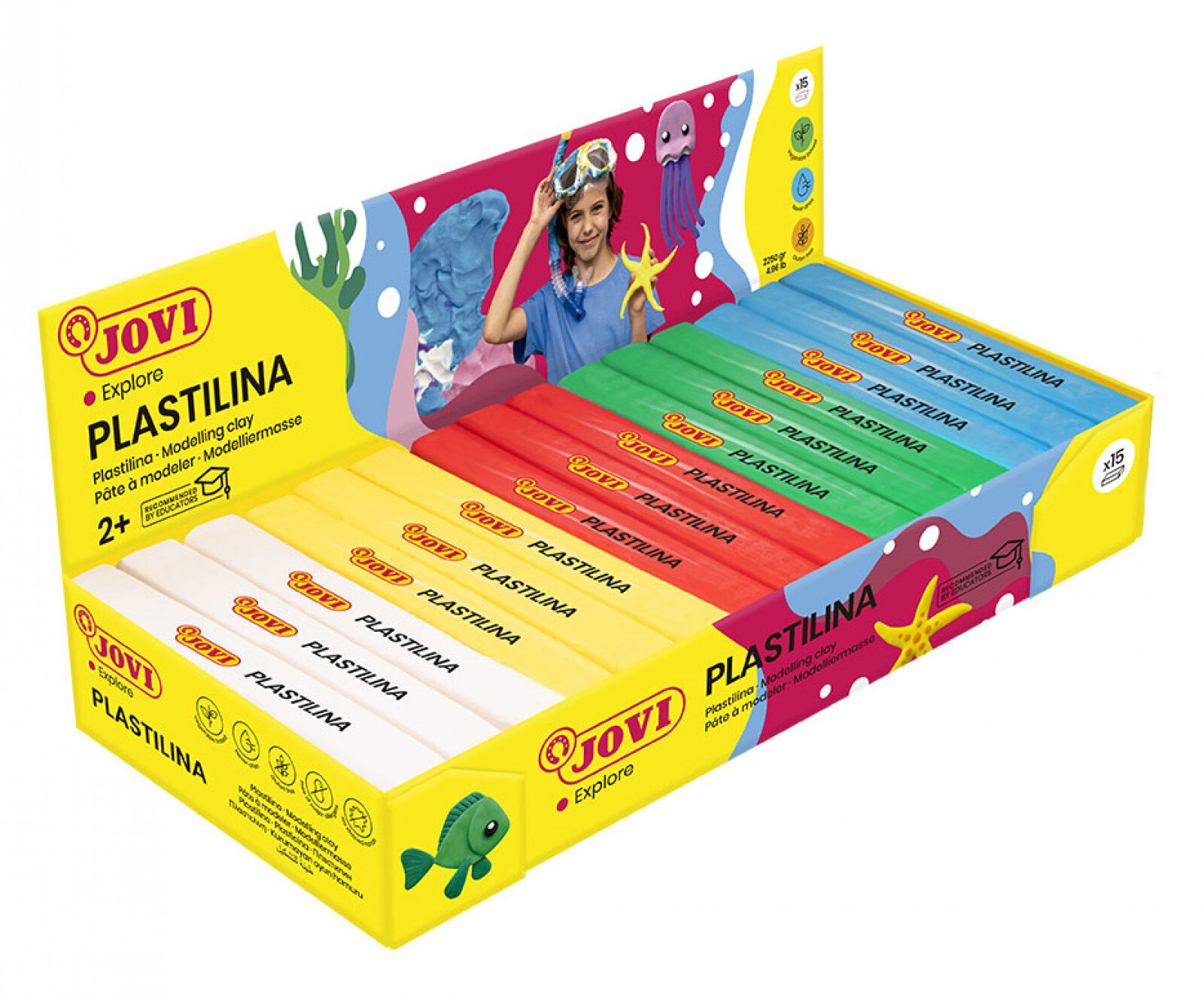 PLASTILIIN JOVI 3 x 5 VÄRVI = 150 g x 15 tk