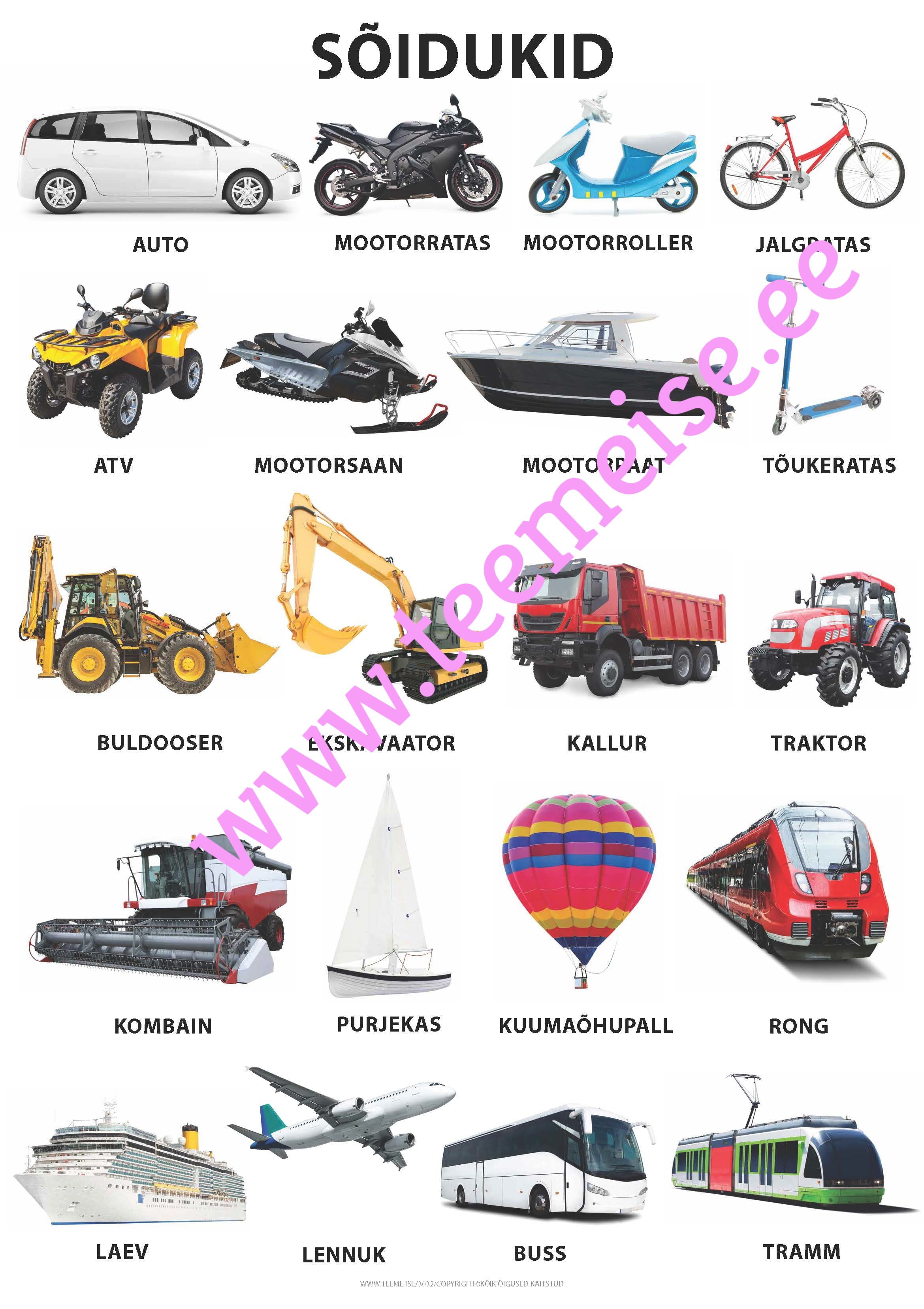 PLAKAT A1 MASINAD/SÕIDUKID, KÄRGPLAST