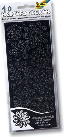 KONTUURKLEEBISED 10 LEHTE 10x24cm must & valge